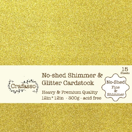 Crafasso No-Shed fine glitter cardstock, 12" x 12" 300gms, 15 sheets, Gold